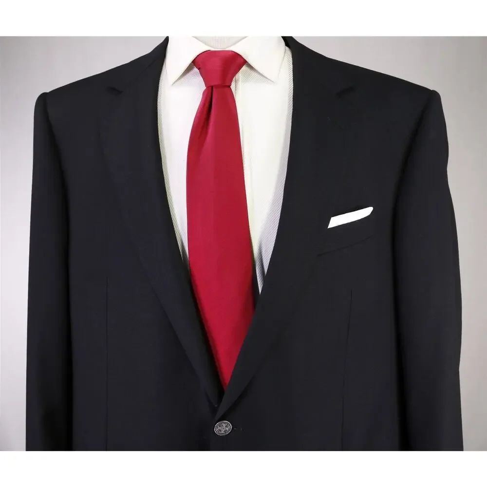 Custom Tailored Bespoke Solid Black 2-Btn Wool Suit 46R